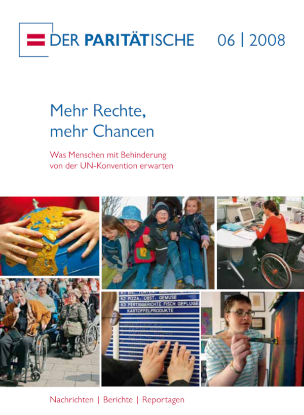 Cover einer Magazinausgabe von 2008 mit dem Titel "Mehr REchte, mehr Chancen. Was Menschen mit Behinderung von der UN-Konvention erwarten".