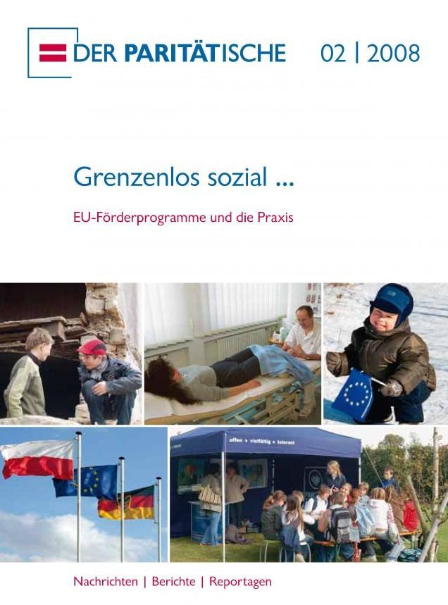 Cover einer Verbandsmagazinausgabe von 2008 mit dem Titel "Grenzenlos sozial. EU-Förderprogramme und die Praxis".