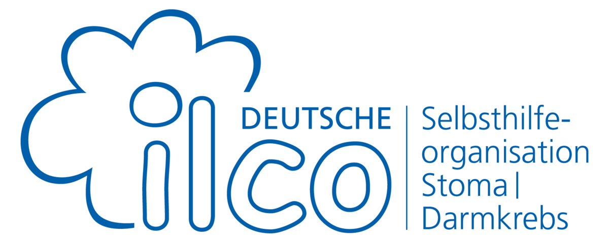 Logo: Grafik, die an eine Blume erinnert mit Text: ilco. Deutsche Selbsthilfeorganisation Stoma/Darmkrebs.