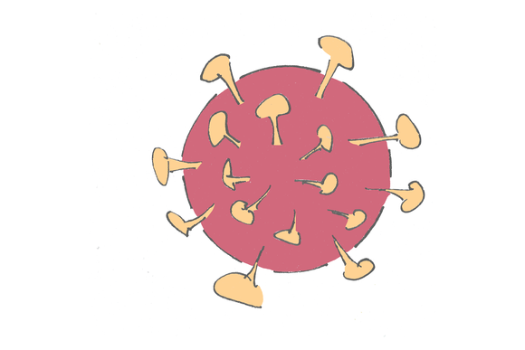 Vergrößerte Darstellung eines roten runden Virus