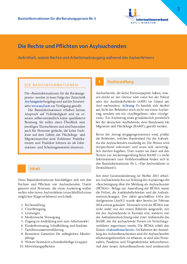 Basisinformationen Nr. 3 zum Asylverfahren in Deutschland Basisinformationen Nr. 3 zum Asylverfahren in Deutschland