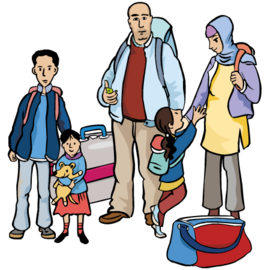 Flüchtlingsfamilie mit Gepäck