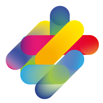 Vor weißem Hintergrund ist eine bunte, abstrakte Grafik zu sehen: Balken in verschiedenen Farben überlagern sich. Es ist das Logo des Bündnisses "Rechtsextremismus stoppen - Demokratie verteidigen"