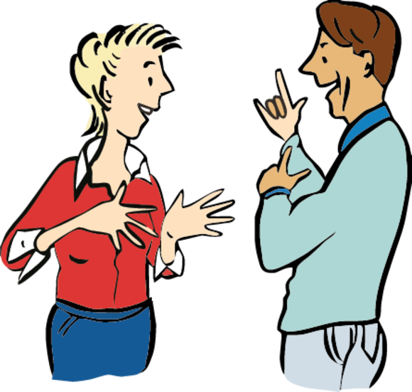 zwei Personen unterhalten sich in Gebärdensprache