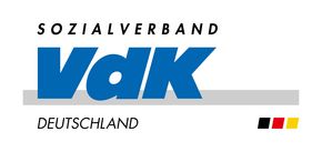 Organisationlogo: Schriftzug "Sozialverband VdK" auf einer grauen Linie, darunter "Deutschland" und drei Quadrate in den Nationalfarben