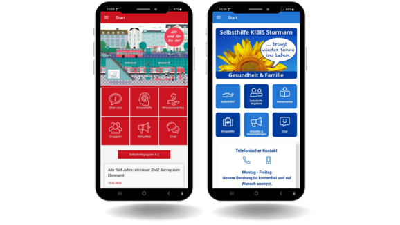 Zwei Smartphones zeigen die Startbildschirme von zwei Apps