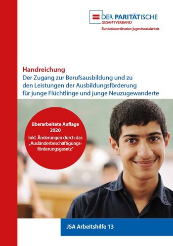 Titelblatt einer Broschüre mit der Überschrift "Handreichung" und mit einem Foto auf dem ein lächelnder junger Mann zu sehen ist