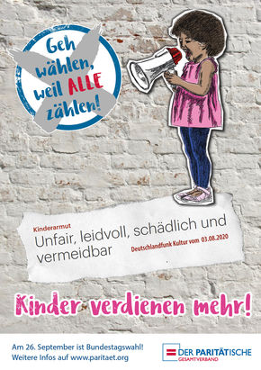 Plakat: Geh wählen, weil ALLE zählen! Kinder verdienen mehr.