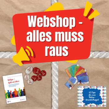 Webshop: Alles muss raus - Aufforderung auf Paket mit Beispielmaterialien