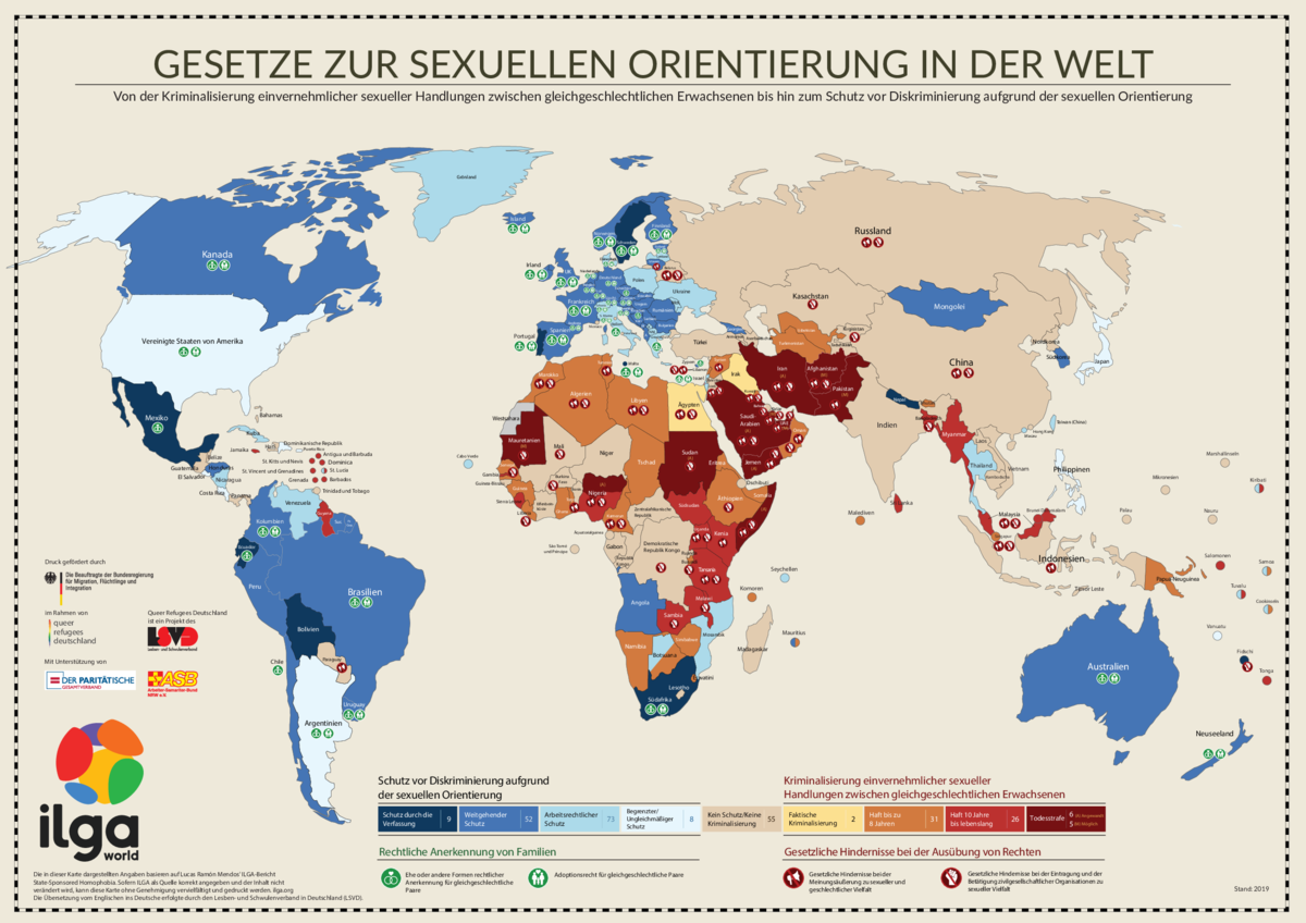 Plakat zur weltweiten rechtlichen Lage von lesbischen, schwulen und bisexuellen Personen Plakat zur weltweiten rechtlichen Lage von lesbischen, schwulen und bisexuellen Personen