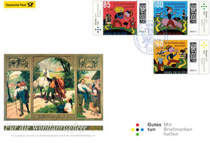 Ein Bogen mit einigen Briefmarken. 