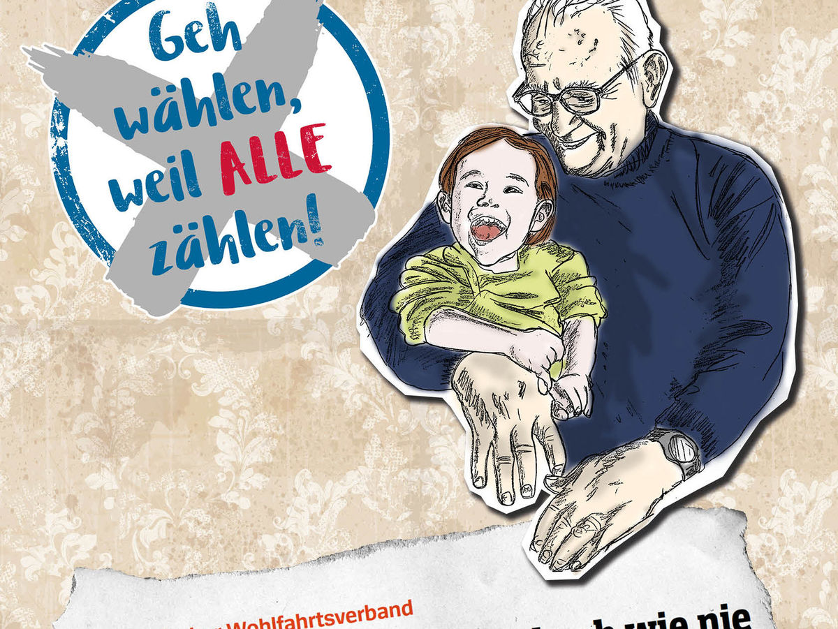 Plakat: Geh wählen, weil ALLE zählen! Armut abschaffen.