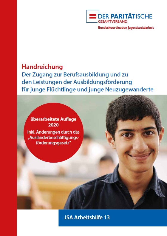 Titelblatt einer Broschüre mit der Überschrift "Handreichung" und mit einem Foto auf dem ein lächelnder junger Mann zu sehen ist